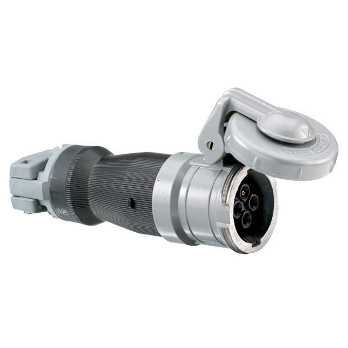 HBL430CS1W Female Heavy Duty Standard Watertight Cord Mount Pin and Sleeve Connector, 600 V AC/250 V DC, 30 A, 3 Poles, 4 Wires, Black/Gray