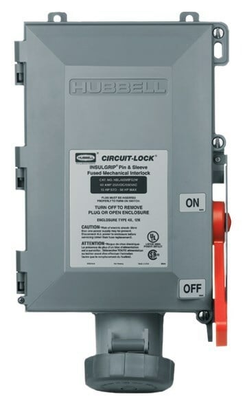 HBL430MIF9W 3-Phase Female Fusible Grounding Non-NEMA Pressure Screw Terminal Standard Watertight Mechanical Interlock, 240 V AC, 30 A, 3 Poles, 4 Wires