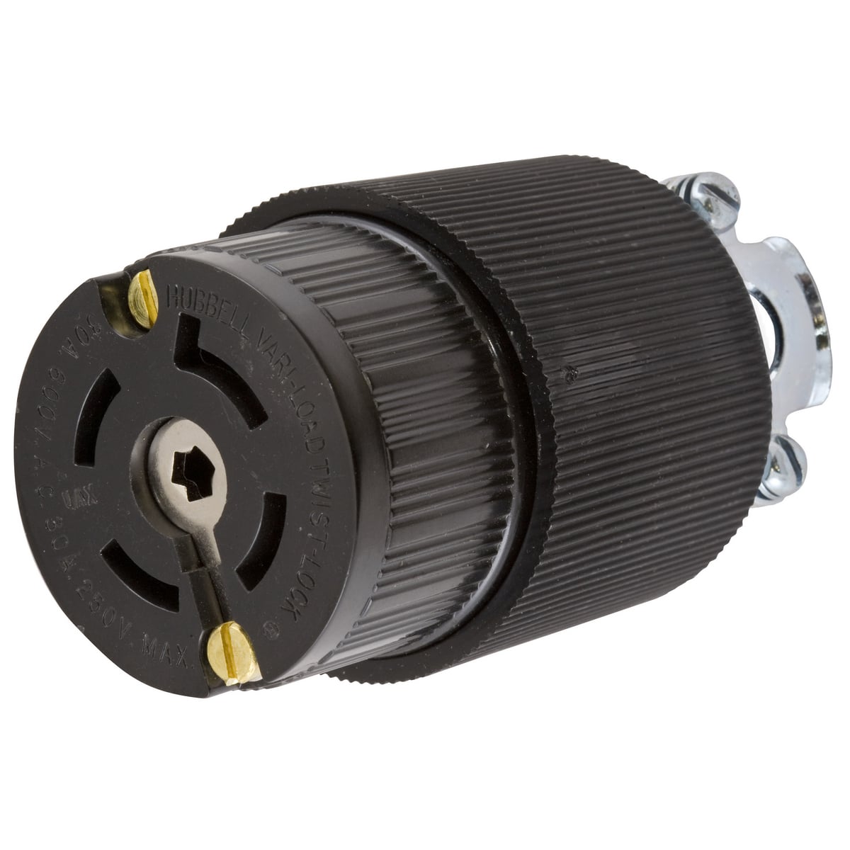 HBL45335 Heavy Duty Standard Sized Isolated Grounding Cord Mount Female Connector, 600 V AC/250 V DC, 30 A, 4 Poles, 5 Wires, Black
