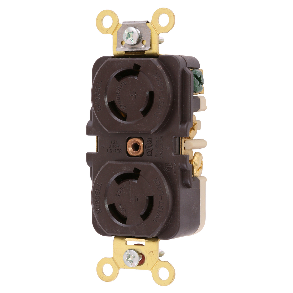 HBL4550 1-Phase Grounding Heavy Duty Single Standard Screw Mount Locking Receptacle, 250 V AC, 15 A, 2 Poles, 3 Wires, Black