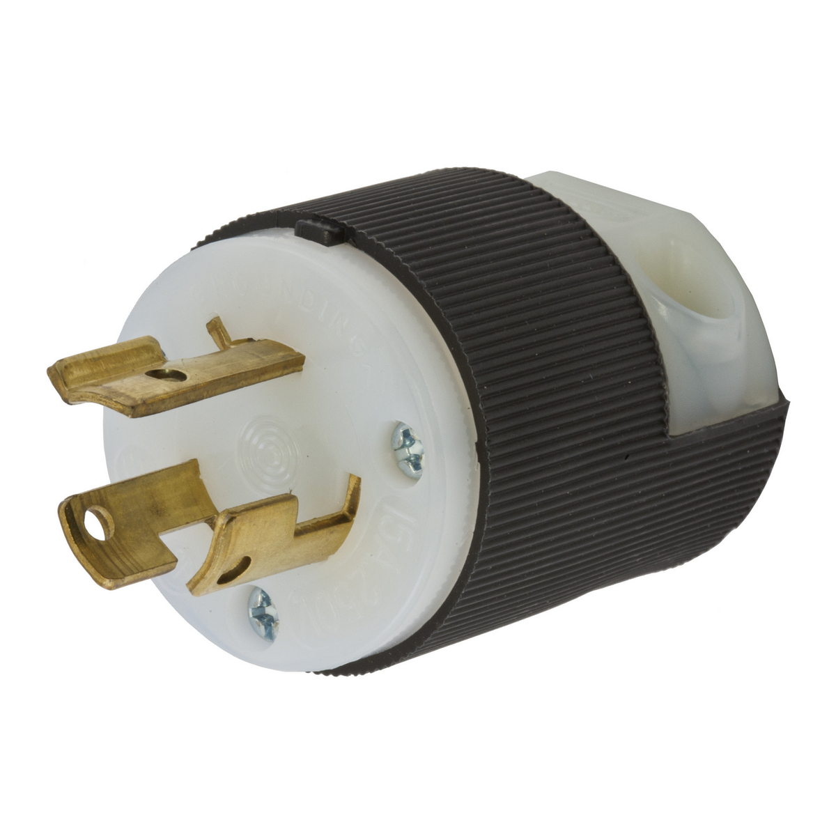 HBL4570C HBL 1-Phase Grounding Cord Mount Locking Plug, 250 V AC, 15 A, 2 Poles, 3 Wires, Black/White
