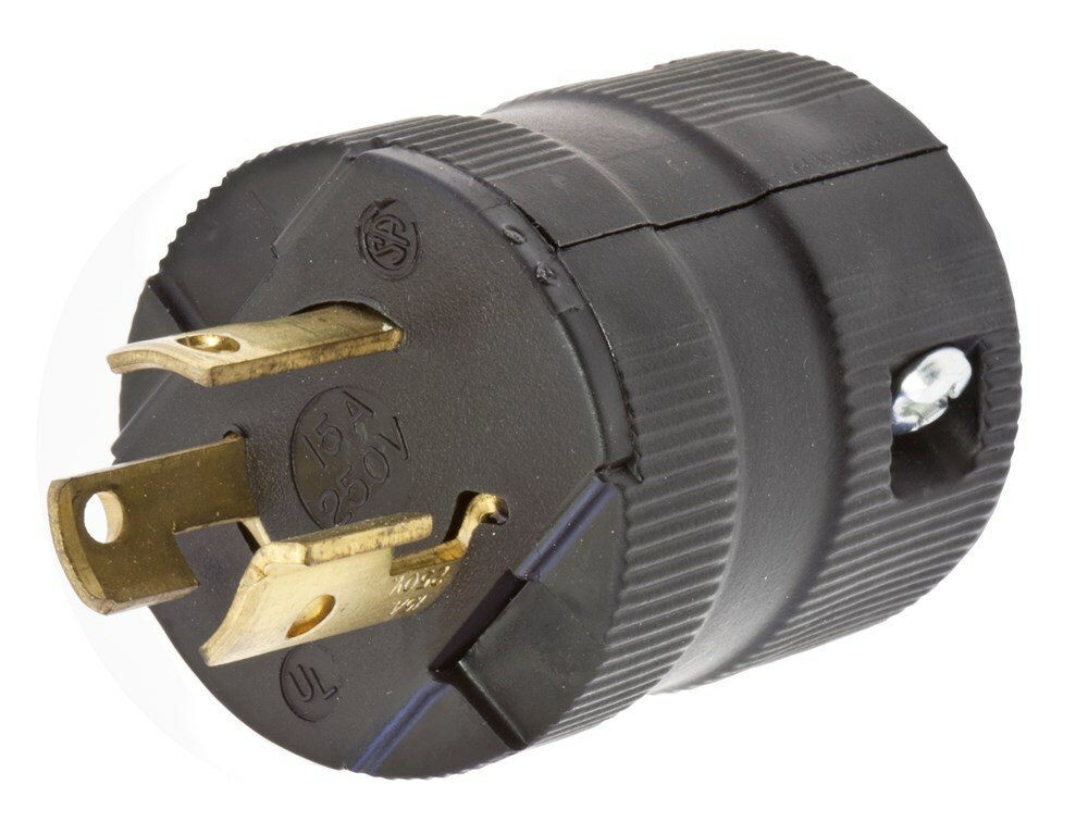 HBL4573VBK 1-Phase Grounding Male Standard Cord Mount Locking Plug, 250 V AC, 15 A, 2 Poles, 3 Wires, Black