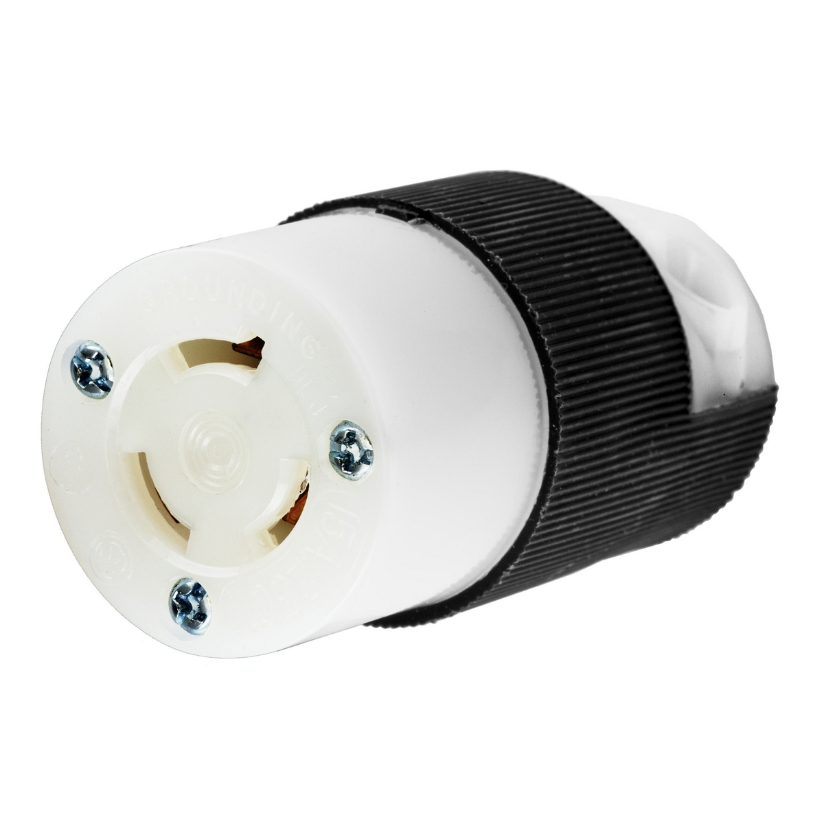 HBL4579C Heavy Duty Non-Grounding Cord Mount Locking Connector, 250 V AC, 15 A, 2 Poles, 3 Wires, Black/White