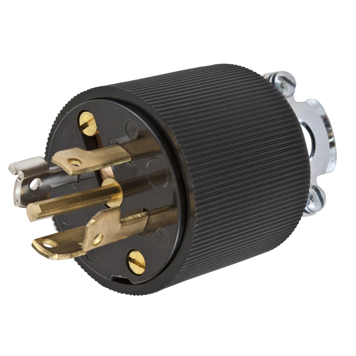 HBL45915 3-Phase Grounding Heavy Duty Male Cord Mount Locking Plug, 120/208 V AC, 20 A, 4 Poles, 5 Wires, Black