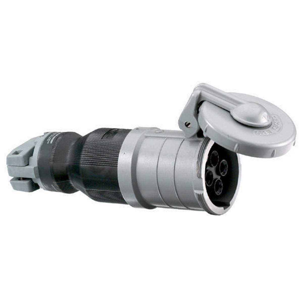 HBL460CS1W Female Heavy Duty Standard Watertight Cord Mount Pin and Sleeve Connector, 600 V AC/250 V DC, 60 A, 3 Poles, 4 Wires, Black/Gray