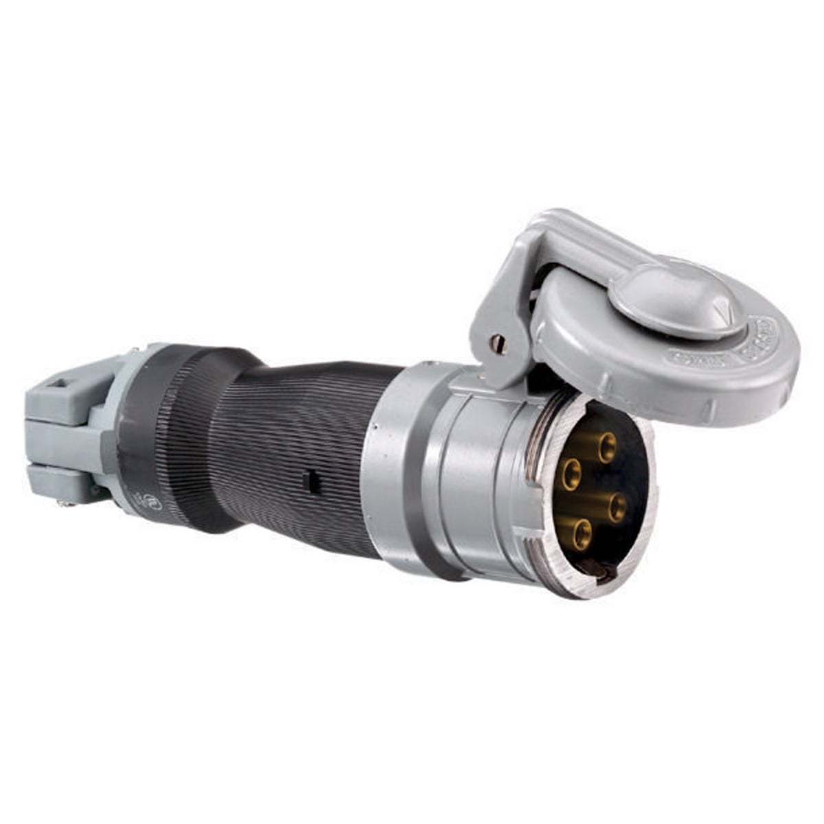 HBL460CS2WR Female Heavy Duty Standard Watertight Cord Mount Pin and Sleeve Connector, 600 V AC/250 V DC, 60 A, 3 Poles, 4 Wires, Black/Gray