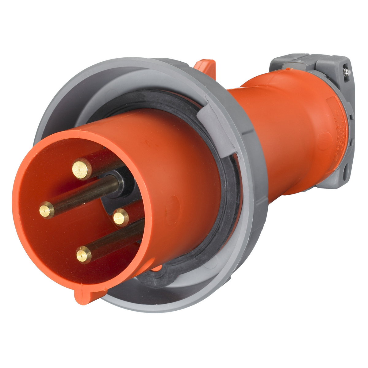 HBL460P12W 1-Phase Grounding Male Non-NEMA Portable Watertight Standard Cord Mount Pin and Sleeve Plug, 125/250 V AC, 60 A, 3 Poles, 4 Wires, Orange