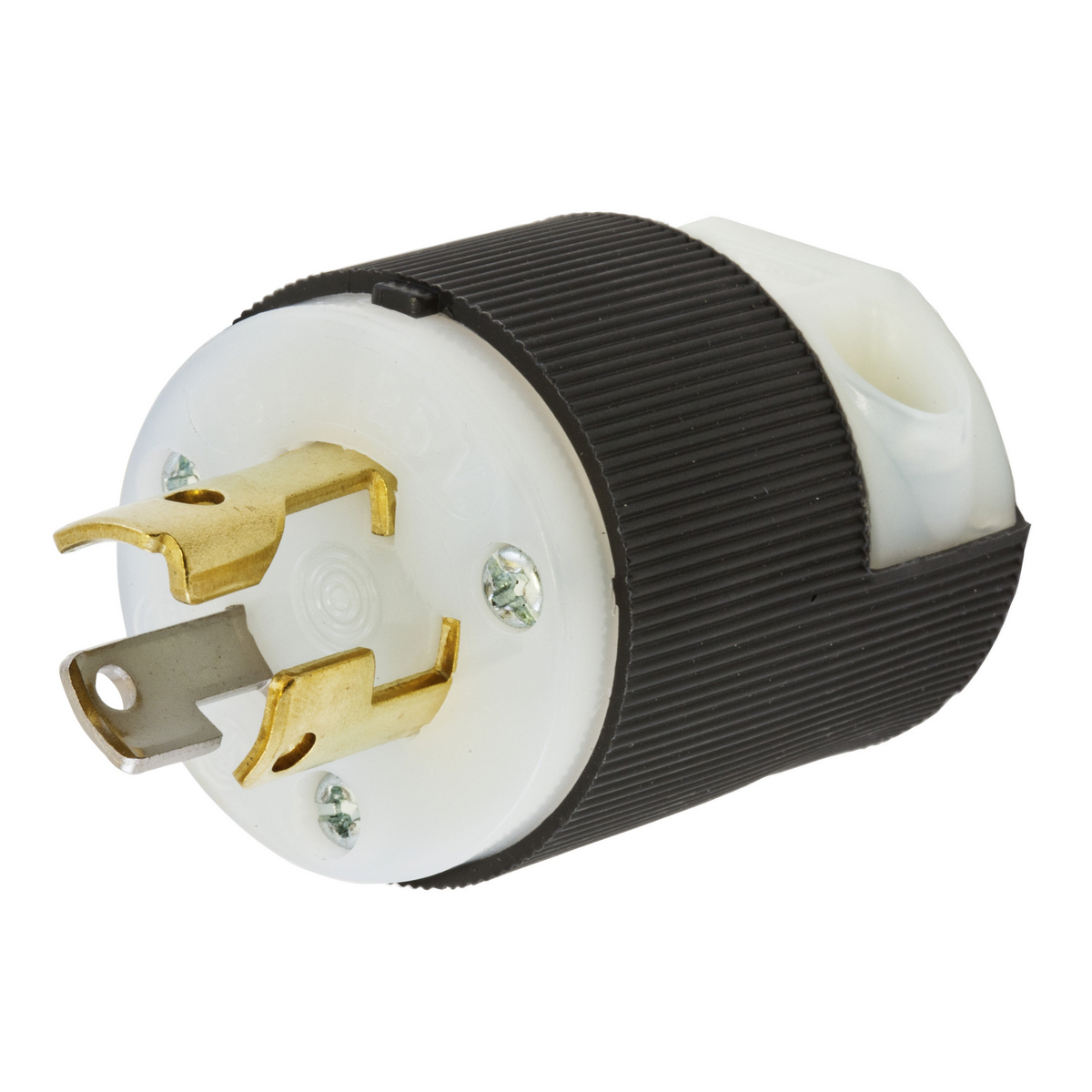 HBL4720C 1-Phase Grounding Cord Mount Locking Plug, 125 V AC, 15 A, 2 Poles, 3 Wires, Black/White