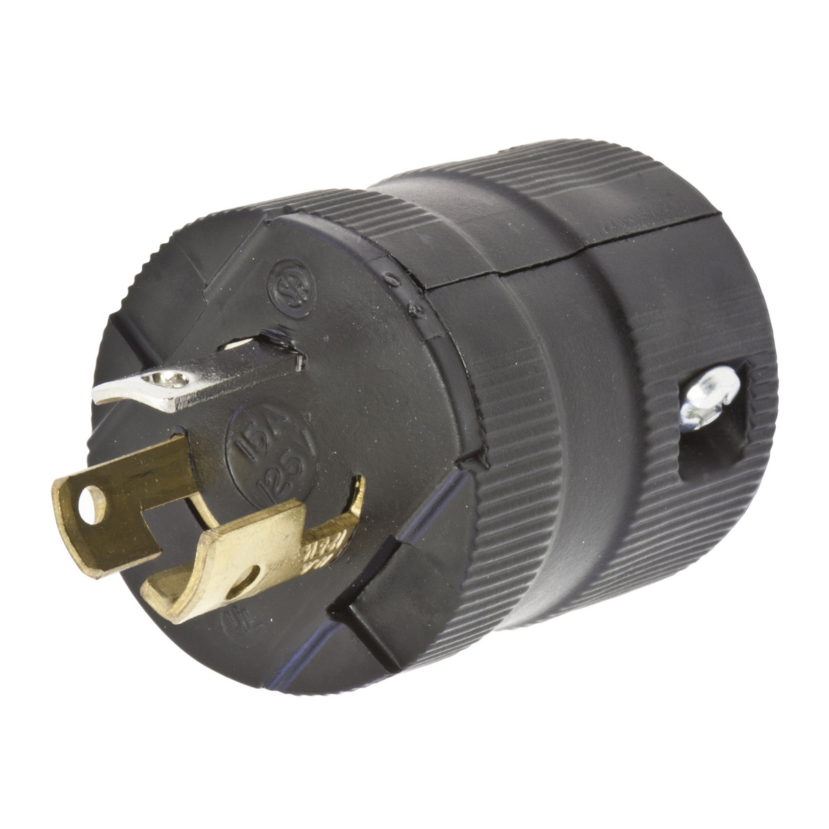 HBL4723VBK 1-Phase Grounding Male Cord Mount Locking Plug, 125 V AC, 15 A, 2 Poles, 3 Wires, Black