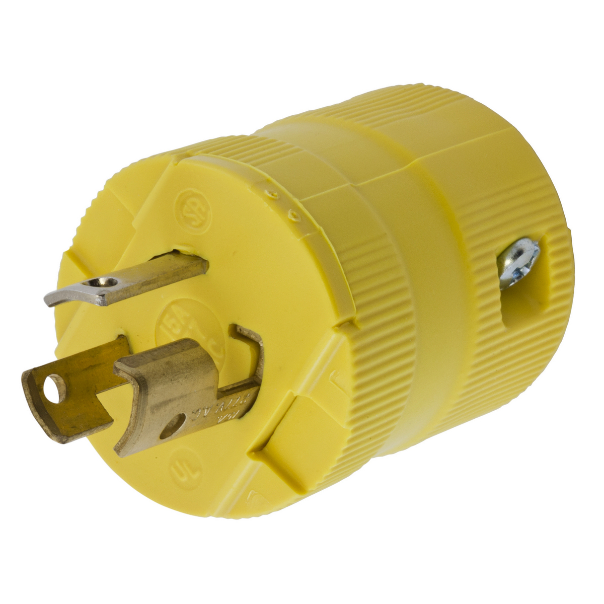 HBL4723VY 1-Phase Extra Heavy Duty Grounding Cord Mount Locking Plug, 125 V AC, 15 A, 2 Poles, 3 Wires, Yellow