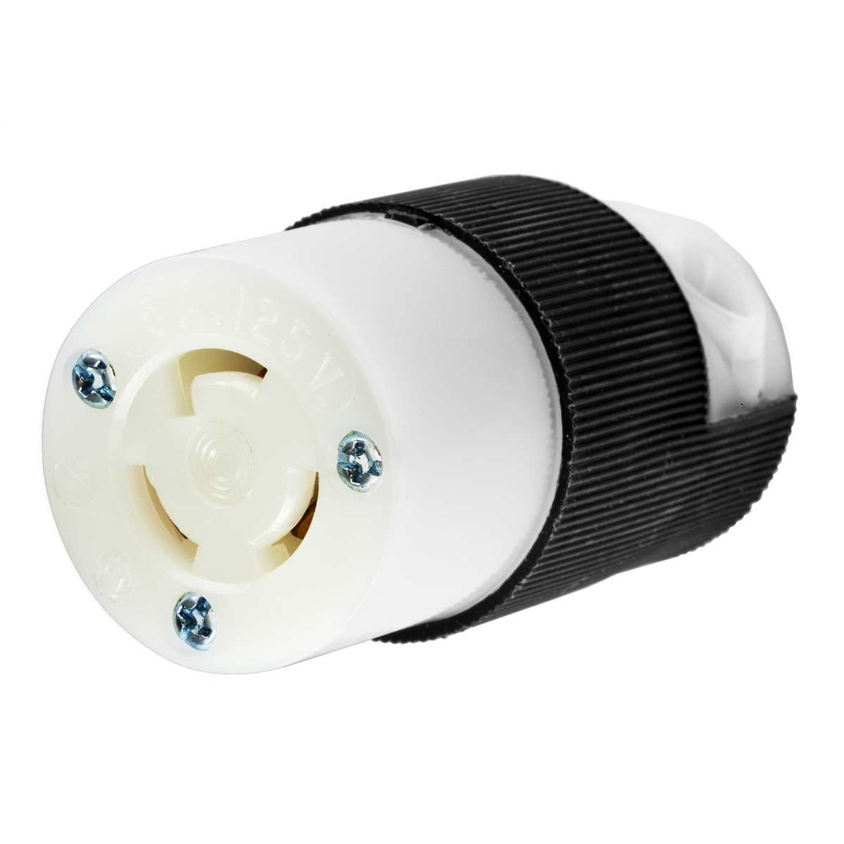 HBL4729C Grounding Heavy Duty Cord Mount Locking Connector, 125 V AC, 15 A, 2 Poles, 3 Wires, Black/White
