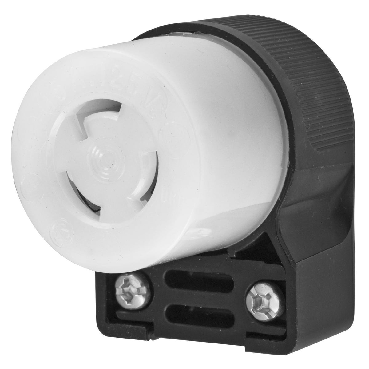 HBL4729CA Heavy Duty Female Non-Grounding Insulated Standard Cord Mount Locking Connector, 125 V AC, 15 A, 2 Poles, 2 Wires, Black/White