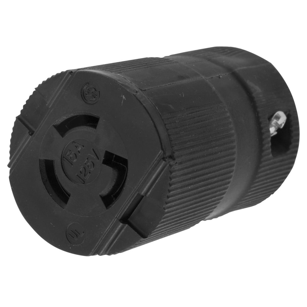 HBL4729VBK Heavy Duty Isolated Grounding Standard Sized Cord Mount Female Connector, 125 V AC, 15 A, 2 Poles, 2 Wires, Black