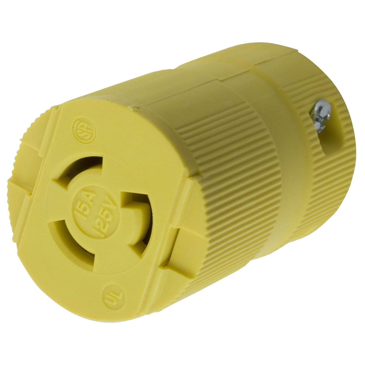 HBL4729VY Heavy Duty Isolated Grounding Standard Sized Cord Mount Female Connector, 125 V AC, 15 A, 2 Poles, 2 Wires, Yellow