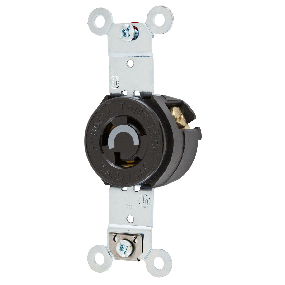 HBL4760 HBL 1-Phase Heavy Duty Single Screw Mount Locking Receptacle, 277 VAC, 15 A, 2 Poles, 3 Wires, Brown