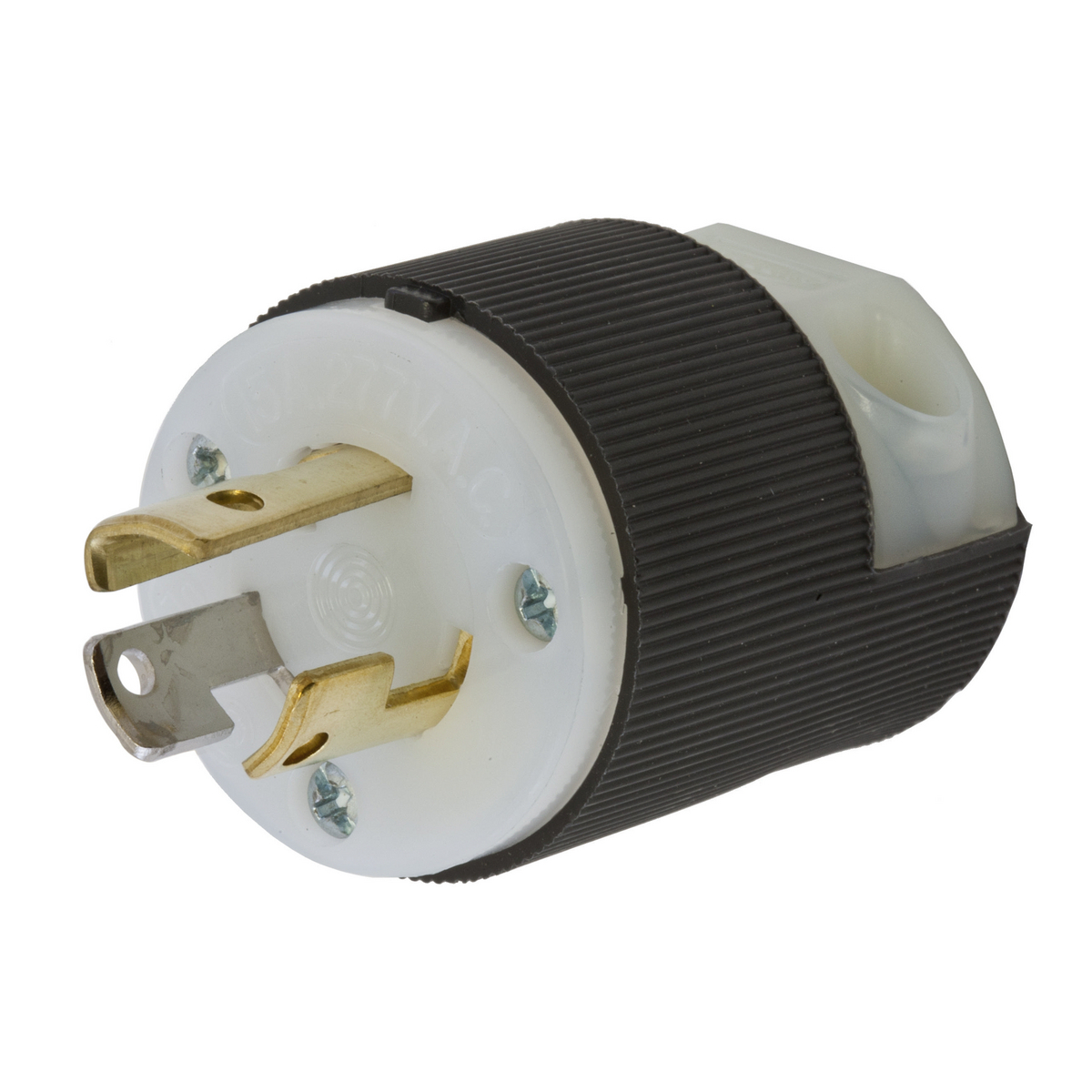 HBL4770C 1-Phase Grounding Cord Mount Locking Plug, 277 V AC, 15 A, 2 Poles, 3 Wires, Black/White