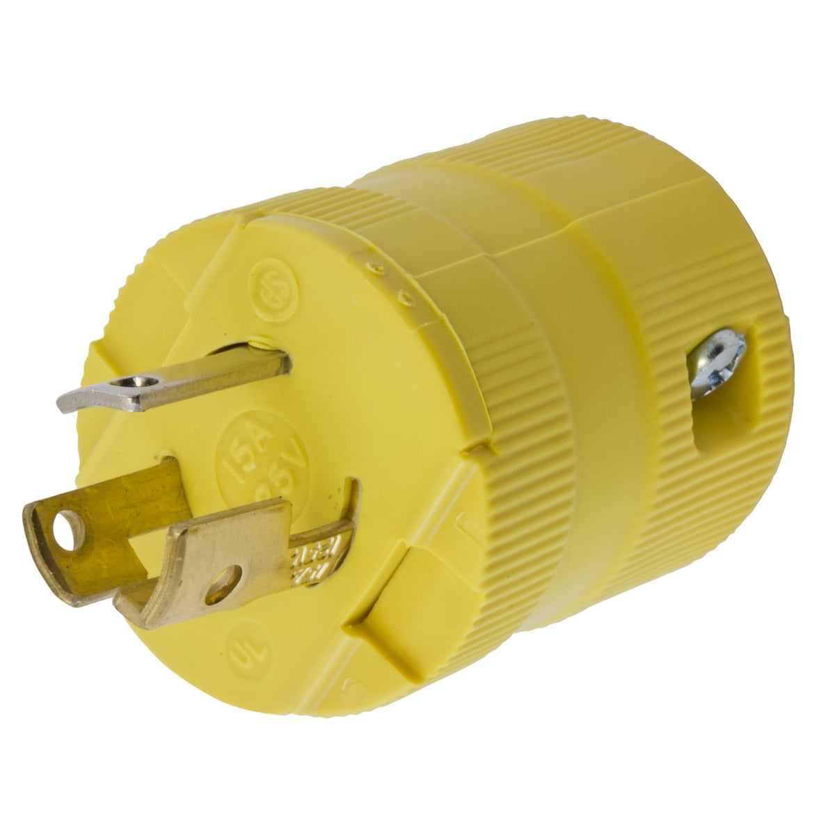 HBL4773VY 1-Phase Grounding Male Standard Cord Mount Locking Plug, 277 V AC, 15 A, 2 Poles, 3 Wires, Yellow