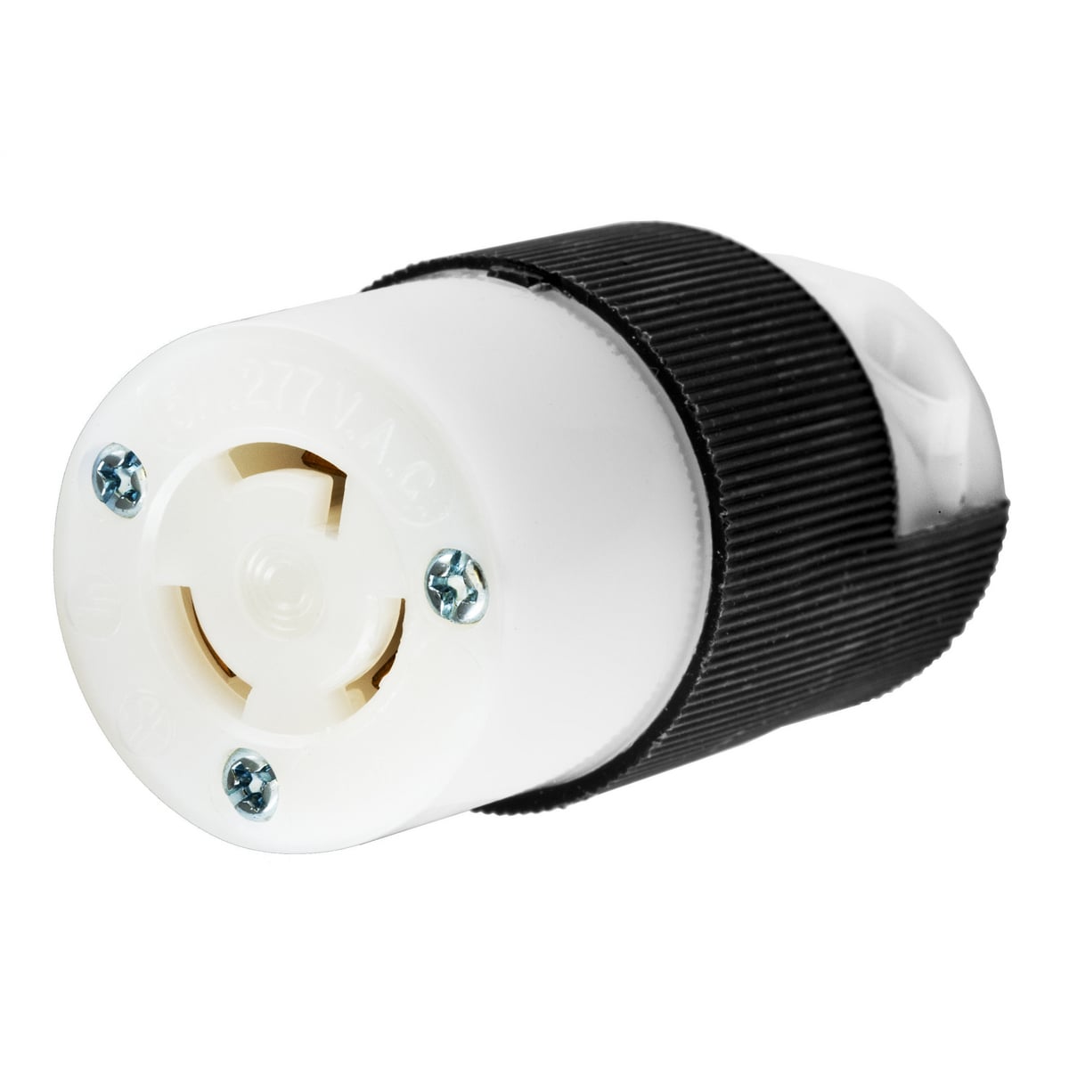 HBL4779C HBL Grounding Heavy Duty Straight Blade Cord Mount Locking Connector, 277 V AC, 15 A, 2 Poles, 3 Wires, Black/White