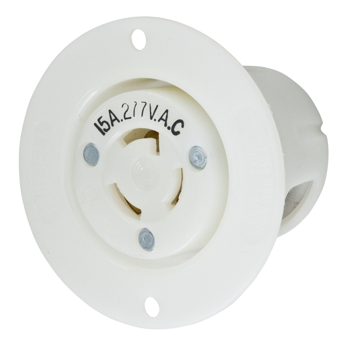 HBL4785C 1-Flange 1-Phase Grounding Standard Screw Mount Locking Receptacle, 277 V AC, 15 A, 2 Poles, 3 Wires, White
