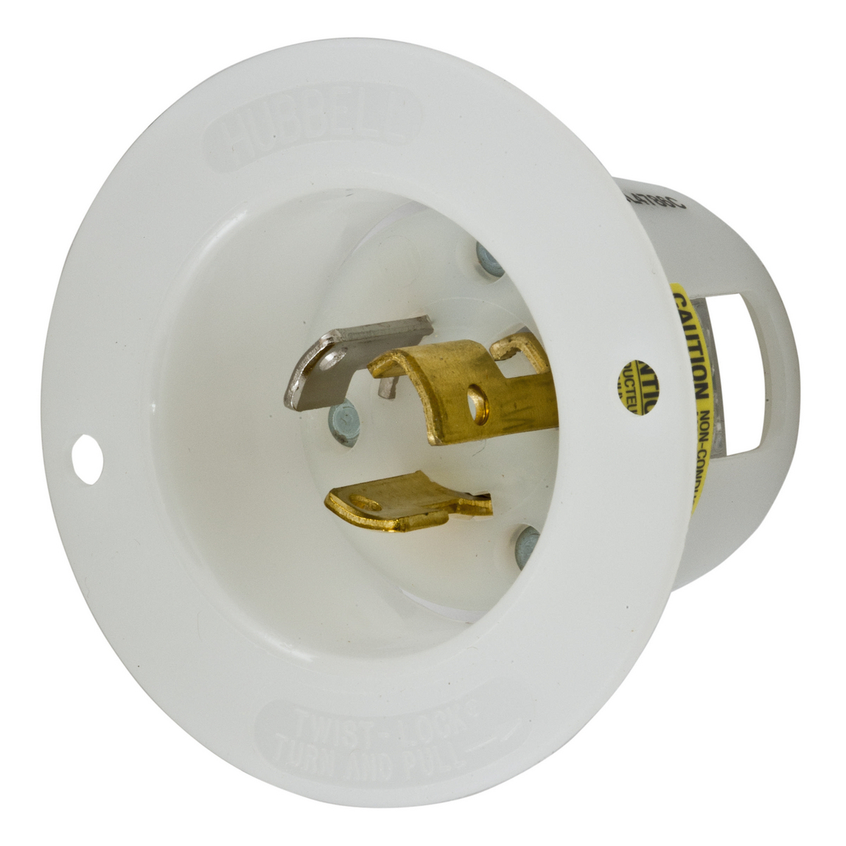 HBL4786C 1-Phase Extra Heavy Duty Grounding Standard Screw Mount Locking Flanged Inlet, 277 V AC, 15 A, 2 Poles, 3 Wires, White