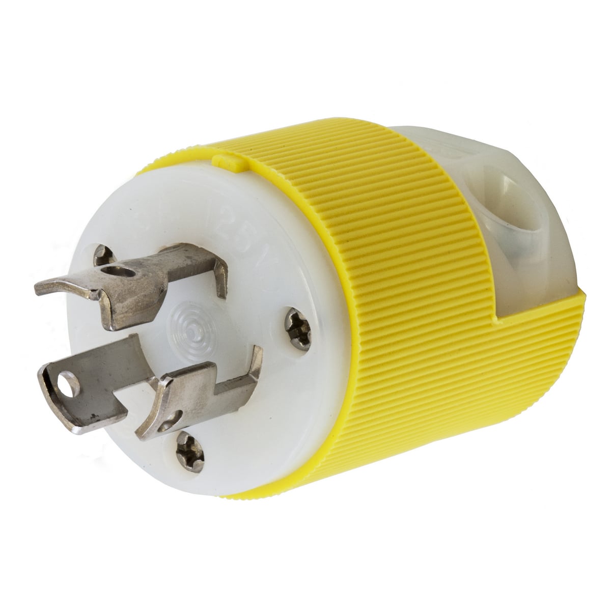 HBL47CM20C 1-Phase Corrosion Resistant Grounding Male Standard Cord Mount Locking Plug, 125 V AC, 15 A, 2 Poles, 3 Wires, Yellow/White