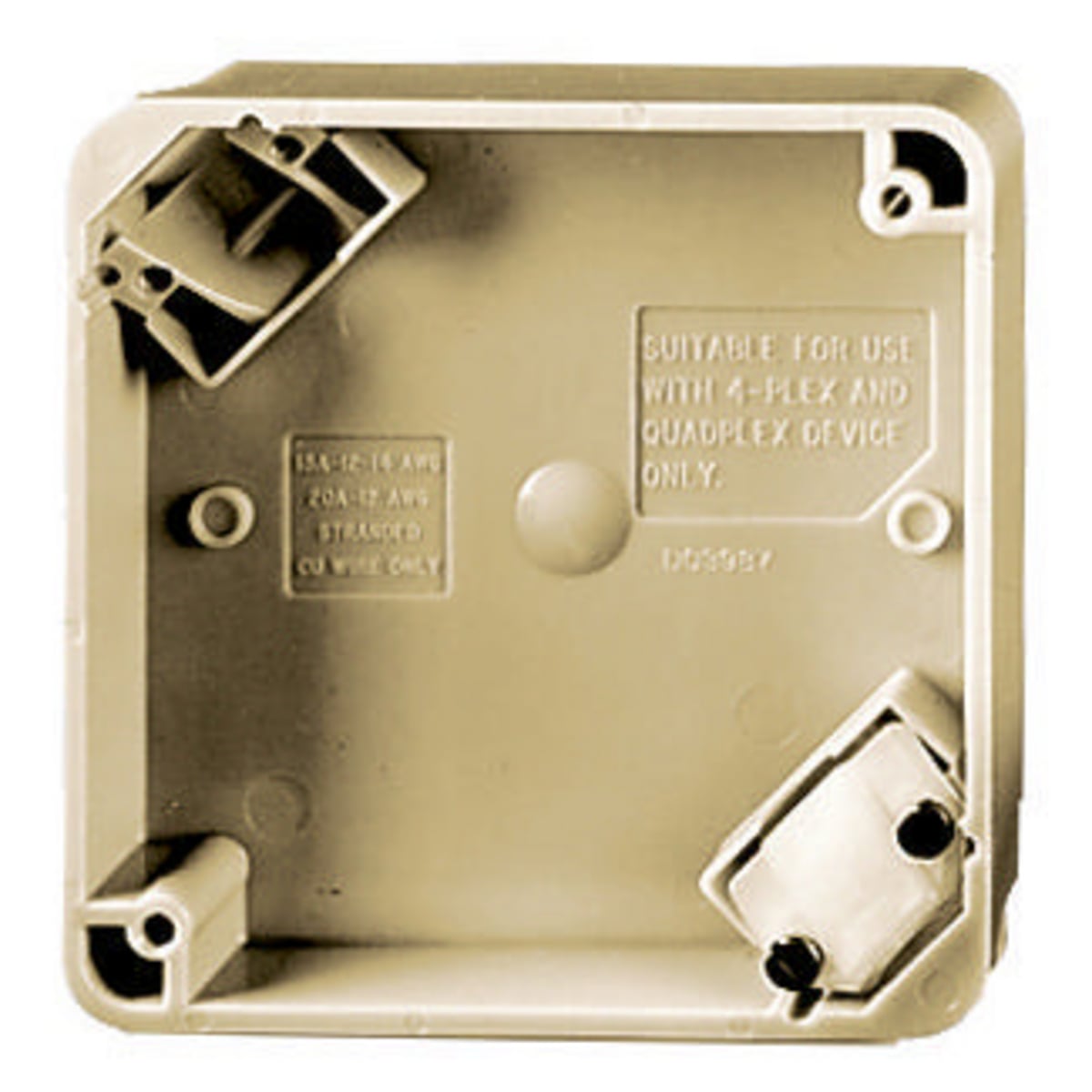 HBL4PBI Non-NEMA Non-Metallic Square Standard Plug-In Mount Portable Box With Cord Grip, 4.3 in H x 0.39 in W x 4.3 in D, For Use With QuadPlex Receptacles and Straight Blade Devices, Polycarbonate