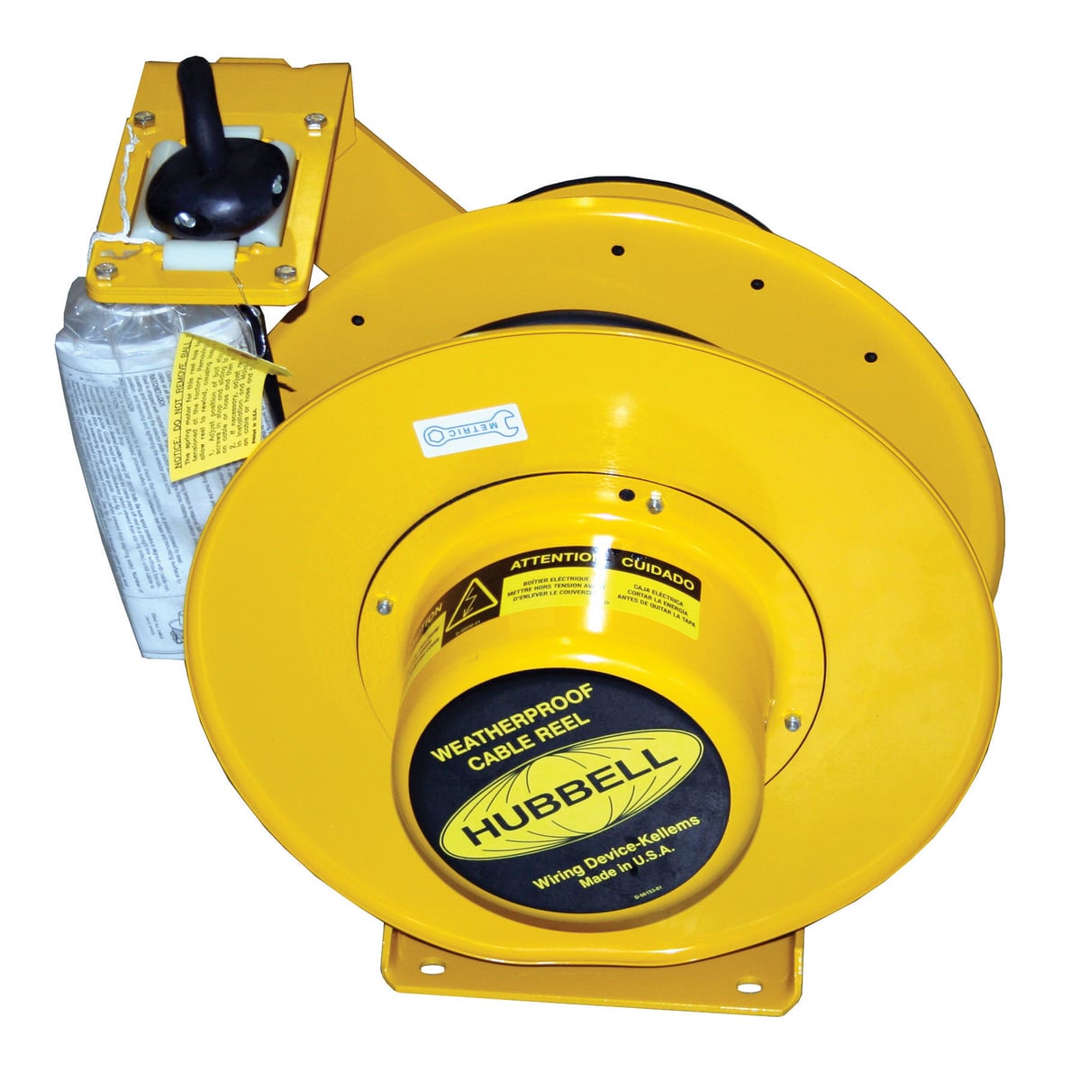 HBL501431W Heavy Duty Cord Reel With Wire Stripped Lead, 600 V AC, 15 A, 50 ft L Cord, 14 to 3 AWG Conductor