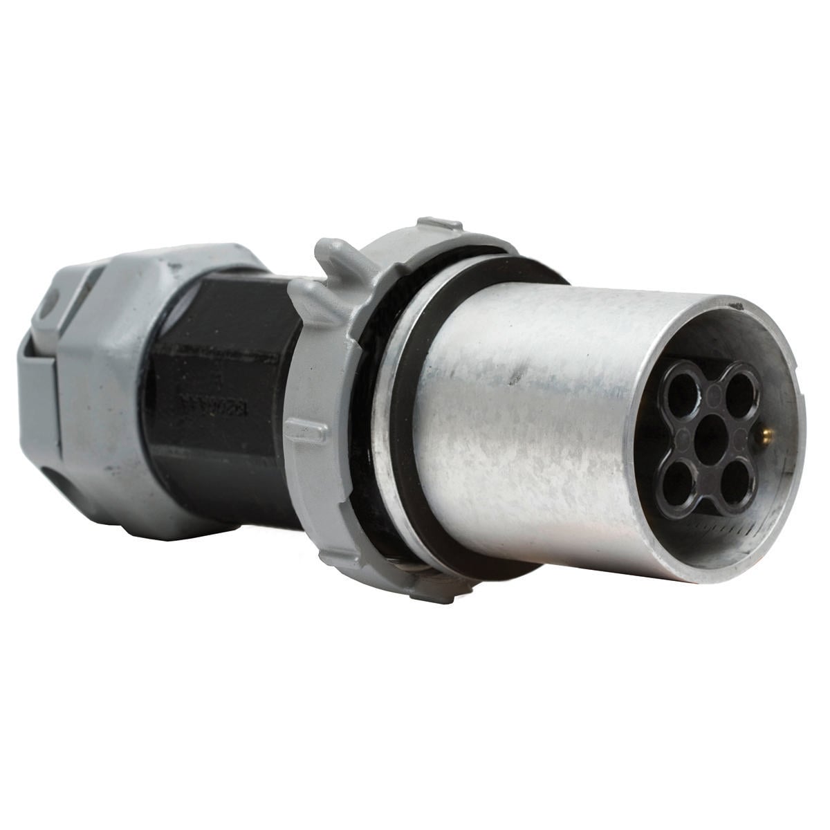 HBL5100PS1WR Type 1 Grounding Heavy Duty Male Non-NEMA Reverse Standard Watertight Cord Mount Pin and Sleeve Plug, 600 V AC/250 V DC, 100 A, 4 Poles, 5 Wires, Black/Gray