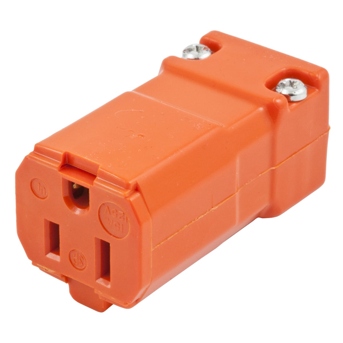 HBL515CVO Female Insulated Standard Straight Cord Mount Connector Body, 125 V AC, 15 A, 2 Poles, 3 Wires, Orange
