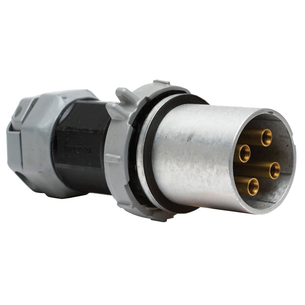 HBL5200PS1W HBL Type 1 Grounding Heavy Duty Male Non-NEMA Standard Watertight Cord Mount Pin and Sleeve Plug, 600 V AC/250 V DC, 200 A, 4 Poles, 5 Wires, Black/Gray