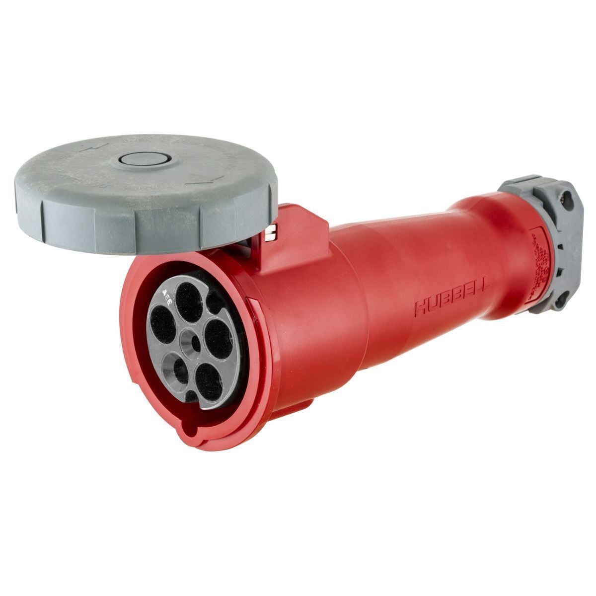 HBL520C7W 3-Phase 5-Wire Female Grounding Heavy Duty Insulated Non-NEMA Standard Watertight Cord Mount Pin and Sleeve Connector, 277/480Y V AC, 20 A, 4 Poles, 5 Wires, Red