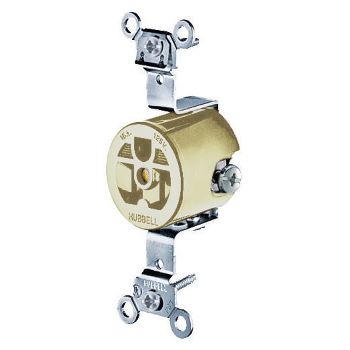 HBL5251I HBL 1-Phase Compact Extra Heavy Duty Self-Grounding Single Standard Screw Mount Straight Blade Receptacle, 125 V AC, 15 A, 2 Poles, 3 Wires, Ivory