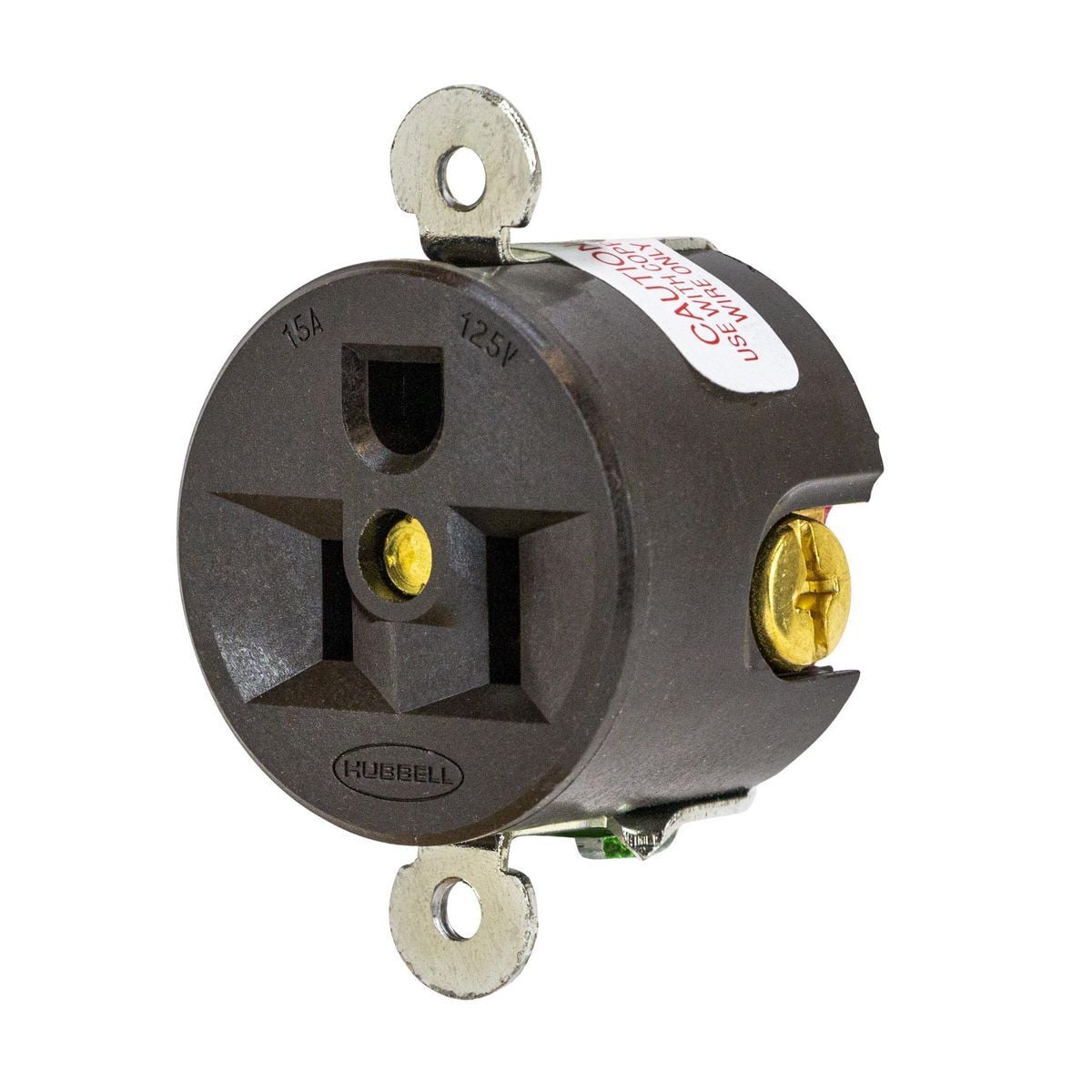 HBL5258 1-Phase Grounding Heavy Duty Panel Mount Straight Blade Duplex Receptacle, 125 V AC, 15 A, 2 Poles, 3 Wires, Brown