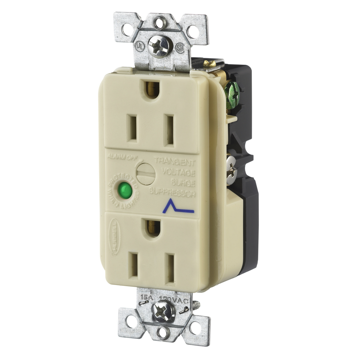 HBL5260ISA TVSS Duplex Standard Surge Suppression Receptacle, 125 V AC, 15 A, 60 Hz, 1 Phase