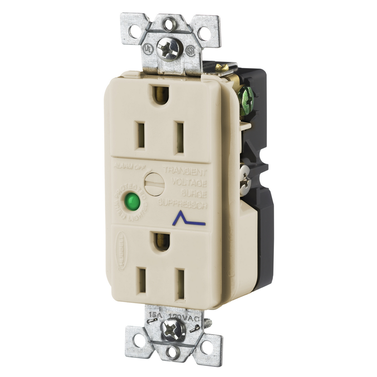 HBL5262ALSA Specification Grade Standard Decorator Duplex Tvss Receptacle, 28 VDC, 30 A, 60 Hz, 1 Phase