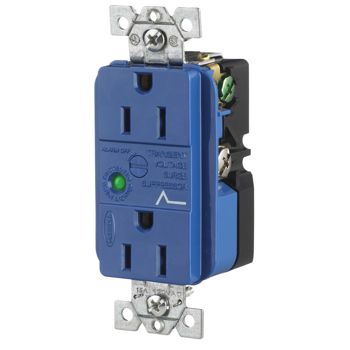 HBL5262SA Decorator Duplex Grounding Straight Blade Receptacle With Light and Alarm, 125 V AC, 15 A, 60 Hz, 1 Phase