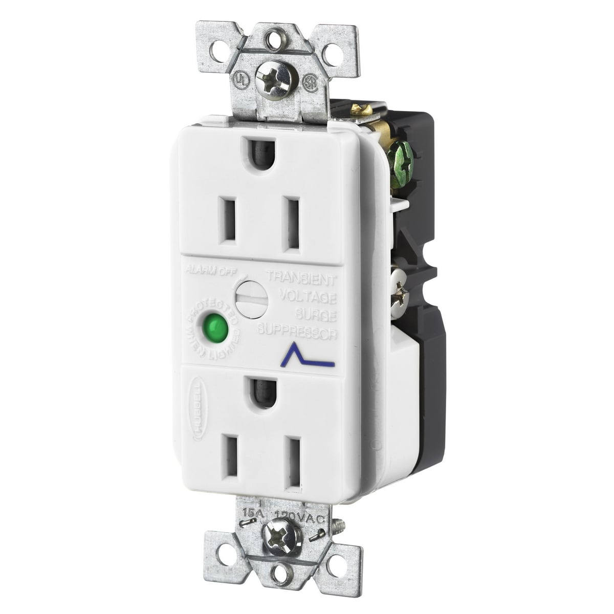 HBL5262WSA Decorator Duplex Grounding Straight Blade Receptacle, 125 V AC, 15 A, 60 Hz, 1 Phase
