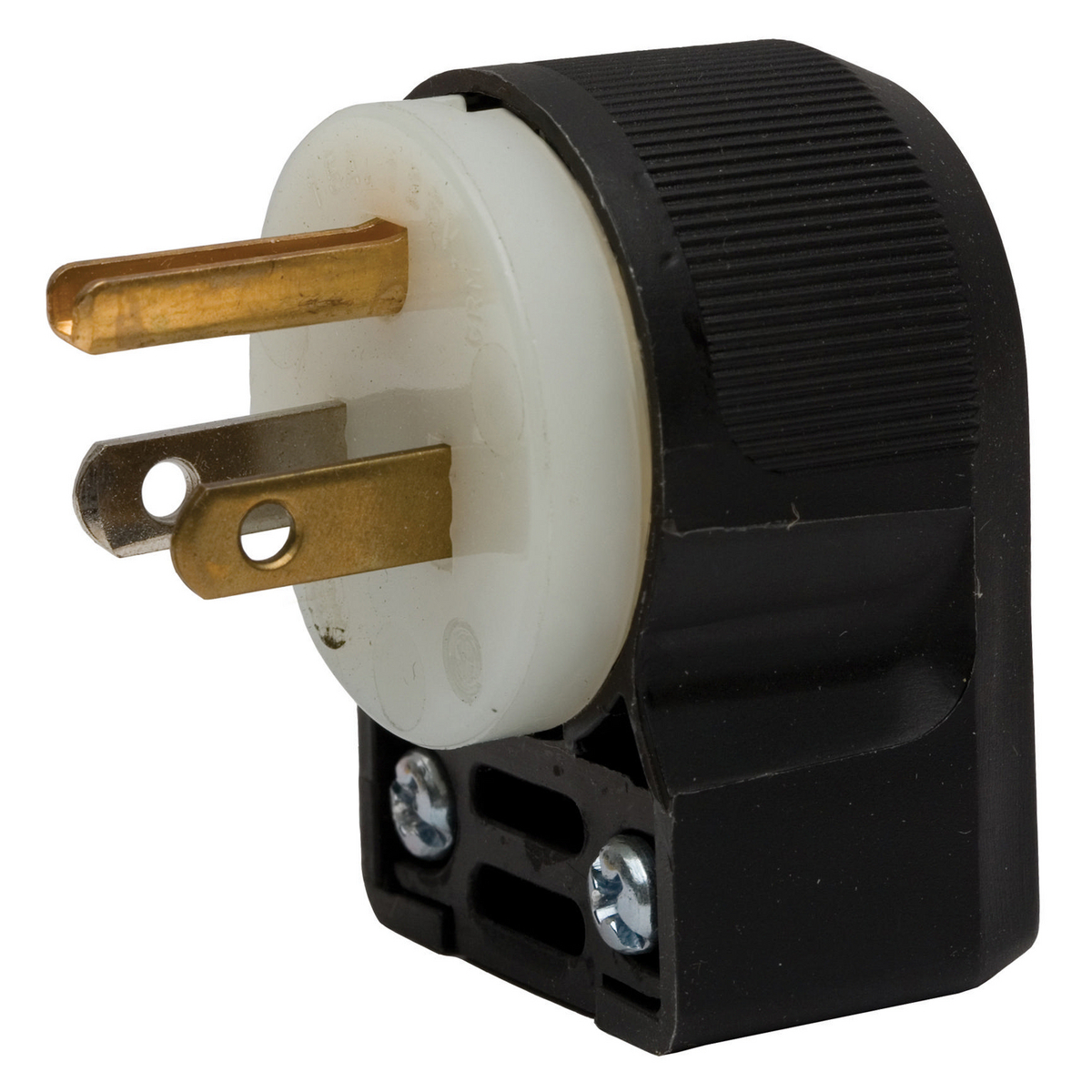 HBL5266CA 1-Phase 4-Position Angled Grounding Portable Standard Cord Mount Straight Blade Plug, 125 V AC, 15 A, 2 Poles, 3 Wires, Black/White