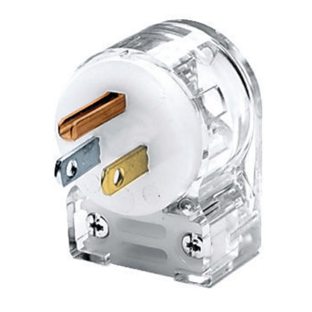 HBL5266CAT 1-Phase 4-Position Angled Grounding Heavy Duty Male Portable Standard Cord Mount Straight Blade Plug, 125 V AC, 15 A, 2 Poles, 3 Wires, Clear