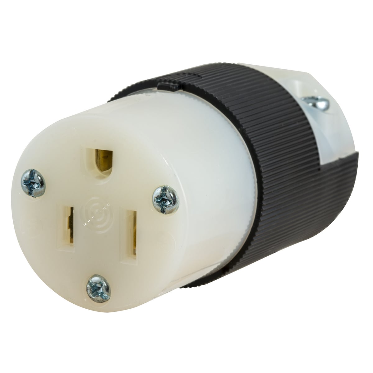 HBL5269C Heavy Duty Straight Cord Mount Blade Connector, 125 V AC, 15 A, 2 Poles, 3 Wires, Black/White