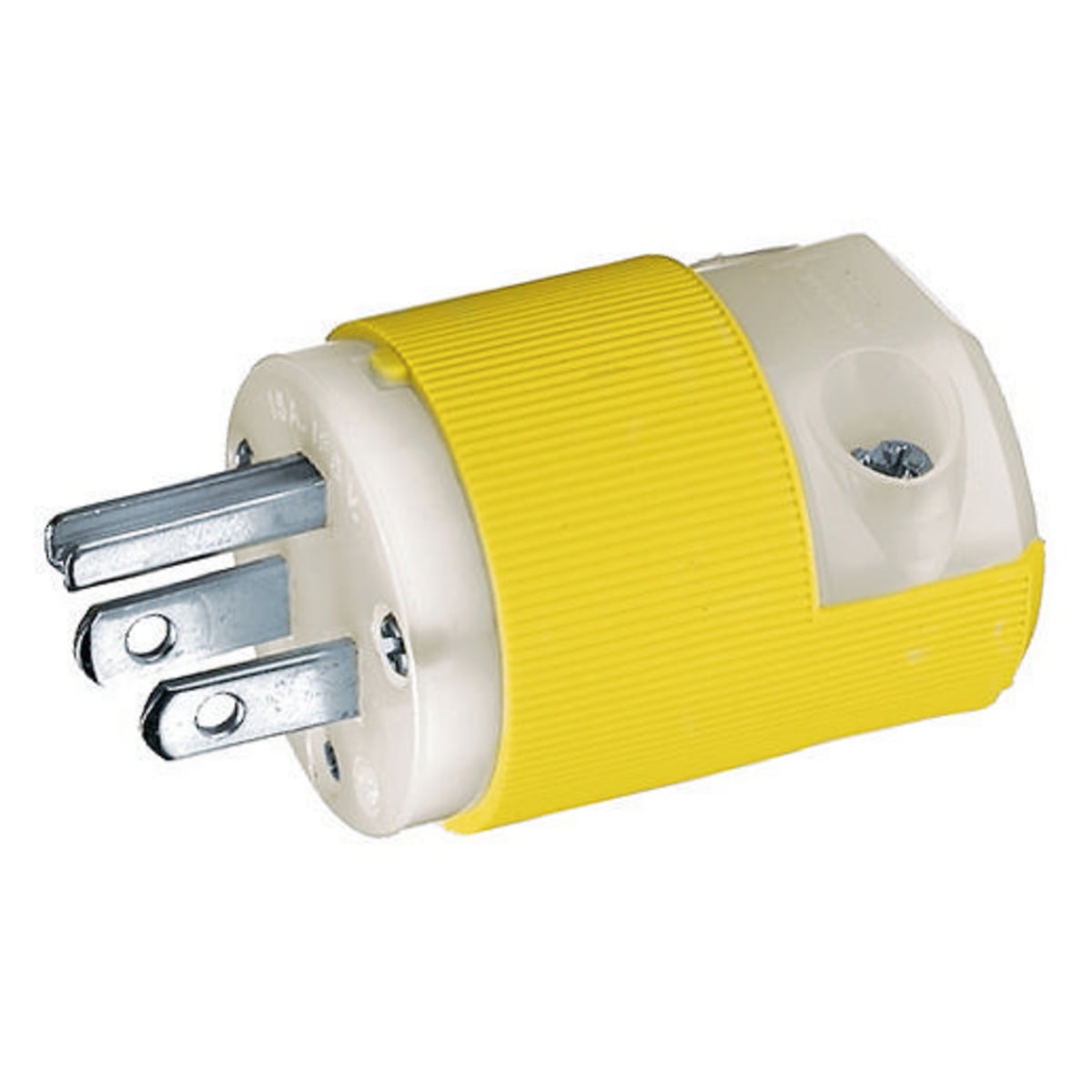 HBL52CM66C 1-Phase Corrosion-Resistant Grounding Portable Standard Cord Mount Straight Blade Plug, 125 V AC, 15 A, 2 Poles, 3 Wires, Yellow
