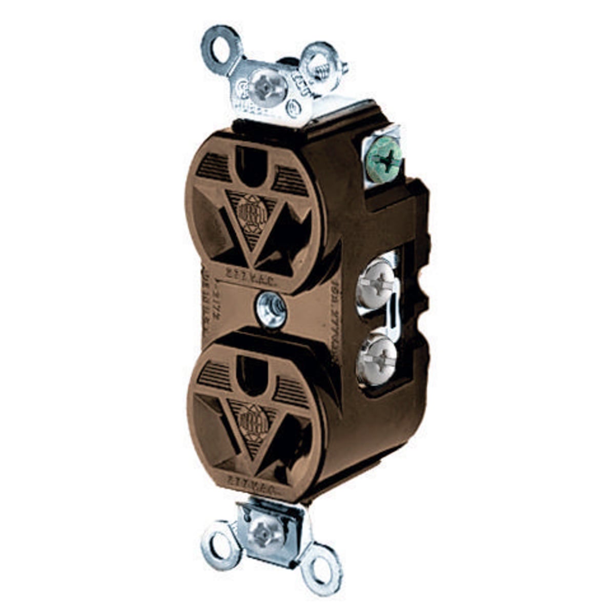 HBL5302 1-Phase Duplex Grounding Heavy Duty Screw Mount Straight Blade Receptacle, 277 V AC, 15 A, 2 Poles, 3 Wires, Brown