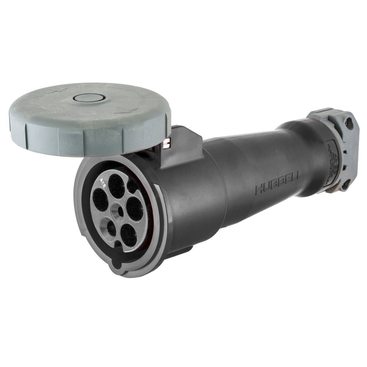 HBL530C5W 3-Phase 5-Wire Female Grounding Heavy Duty Insulated Non-NEMA Standard Watertight Cord Mount Pin and Sleeve Connector, 347/600Y V AC, 30 A, 4 Poles, 5 Wires, Black