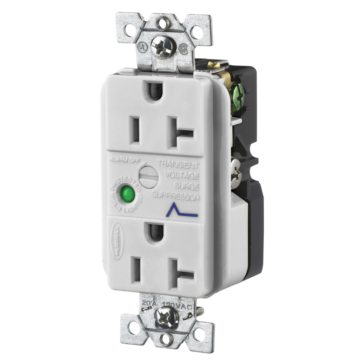 HBL5362OWSA Duplex Specification Grade Standard Tvss Receptacle, 125 V AC, 20 A, 60 Hz, 1 Phase