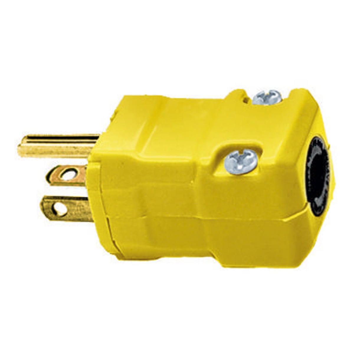 HBL5364VY 1-Phase Grounding Male Portable Standard Cord Mount Straight Blade Plug, 125 V AC, 20 A, 2 Poles, 3 Wires, Yellow