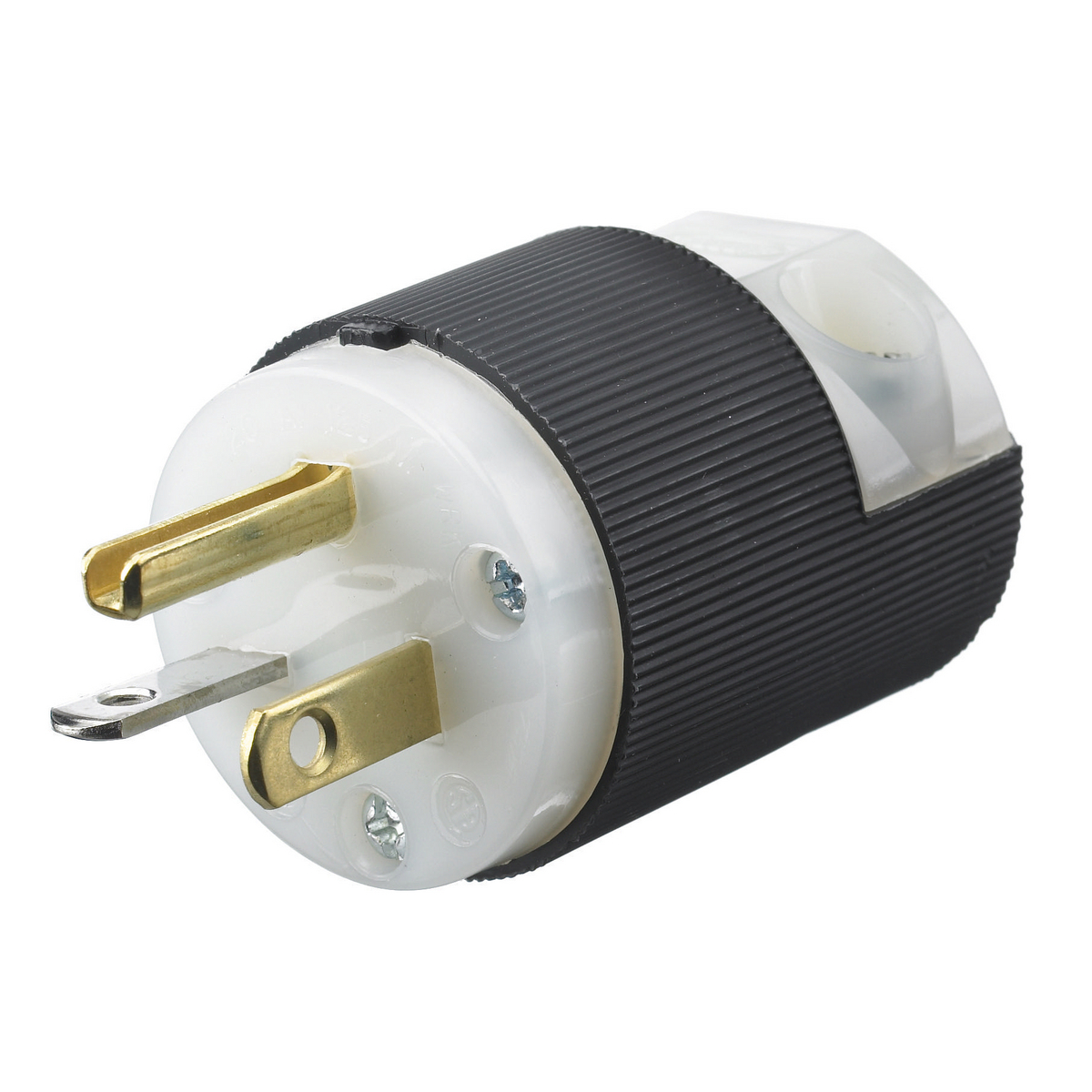 HBL5366C 1-Phase Grounding Portable Standard Cord Mount Straight Blade Plug, 125 V AC, 20 A, 2 Poles, 3 Wires, Black/White