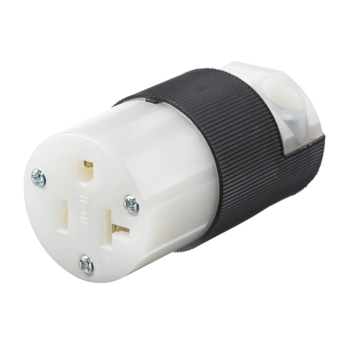 HBL5369C Female Grounding Insulated Cord Mount Straight Blade Connector, 125 V AC, 20 A, 2 Poles, 3 Wires, Black/White