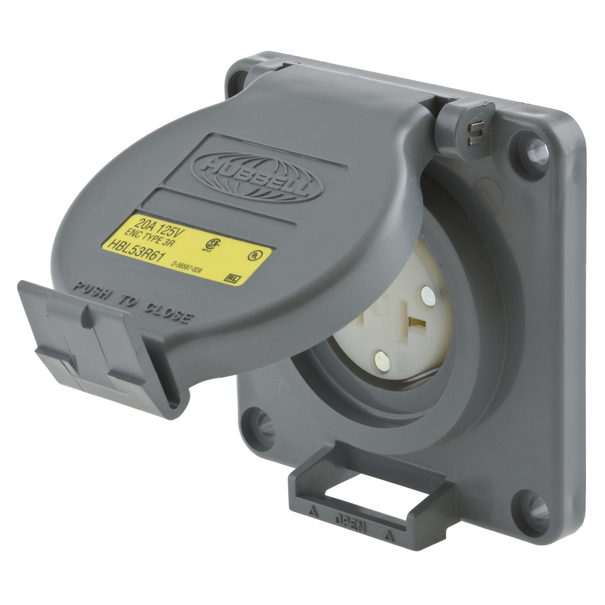 HBL53R61 Grounding Straight Blade Receptacle, 125 V AC, 20 A, 2 Poles, 3 Wires, Brown