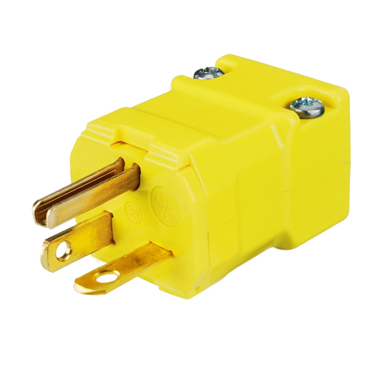 HBL5464VY 1-Phase Grounding Male Portable Standard Cord Mount Straight Blade Plug, 250 V AC, 20 A, 2 Poles, 3 Wires, Yellow