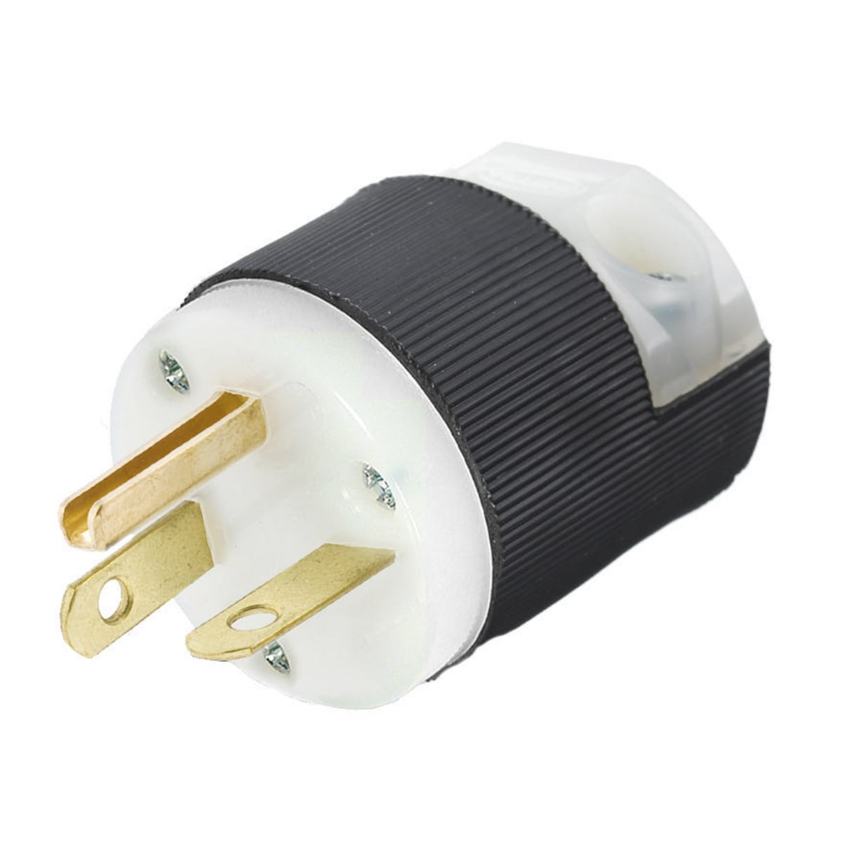 HBL5466C 1-Phase Impact and Chemical Resistant Grounding Portable Standard Cord Mount Straight Blade Plug, 250 V AC, 20 A, 2 Poles, 3 Wires, Black/White